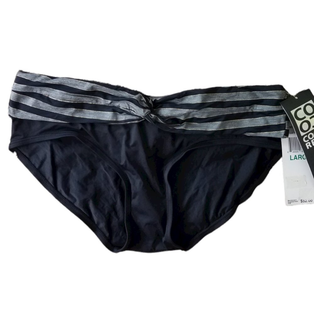 💖💖NWT COCO REEF GRAY & GOLD BANDED BIKINI BOTTOM (L)